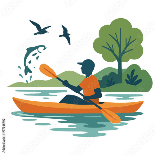 kayak illustration, kayaking outdoor , camping kayak, river kayak svg