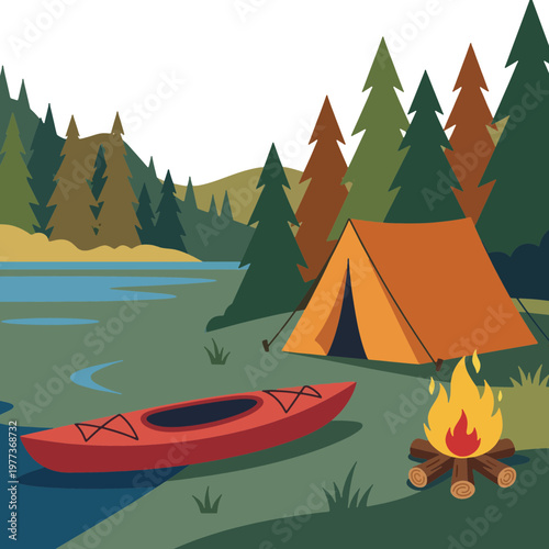 kayak illustration, kayaking outdoor , camping kayak, river kayak svg