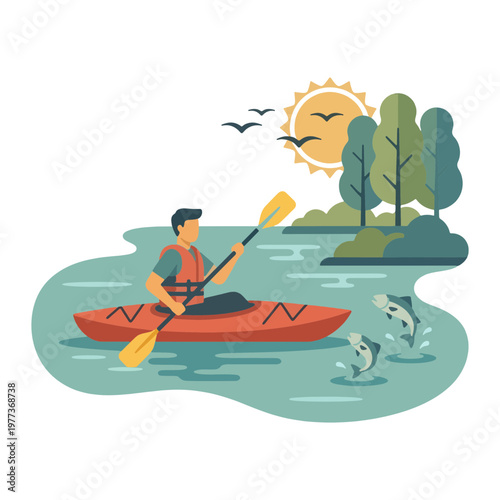 kayak illustration, kayaking outdoor , camping kayak, river kayak svg