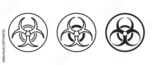 Biohazard Symbols in Circles, Isolated on White Background, Vector Graphics.