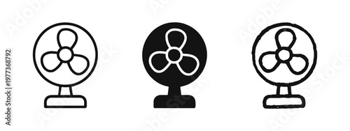 Electric Table Fan Icon Set for Cooling and Ventilation Concepts