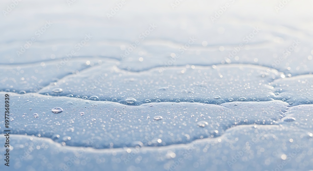 Obraz premium Close Up Of Water Droplets Reflecting Sunlight On A Light Blue Surface