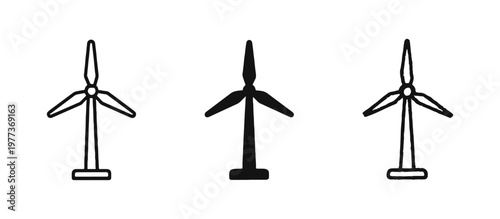 Wind Turbine Icon Set representing Renewable Clean Energy and Sustainability