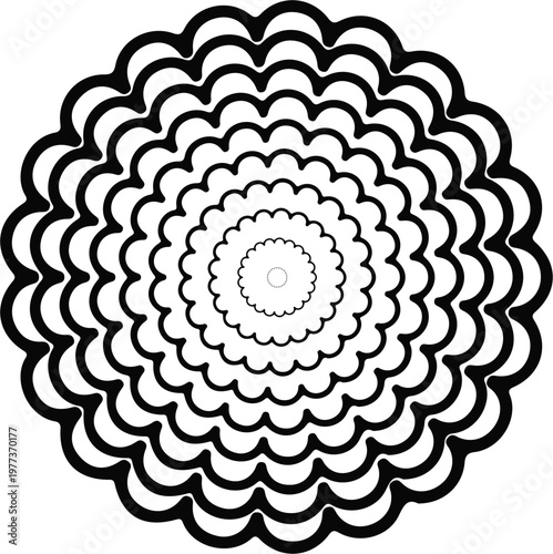 Minimalist Concentric Petal Flower Illustration. Decorative Rounded Geometric Border Element