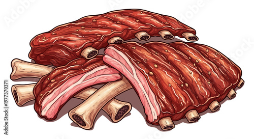 Deliciously Smoked BBQ Ribs with Juicy Meat and Bone Detail