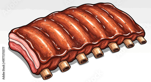 Delicious Cartoon Illustration of Barbecued Ribs with Shiny Glaze