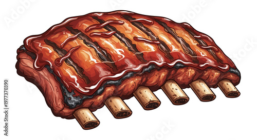 Delicious Grilled BBQ Ribs with Glossy Sauce and Bone Detail