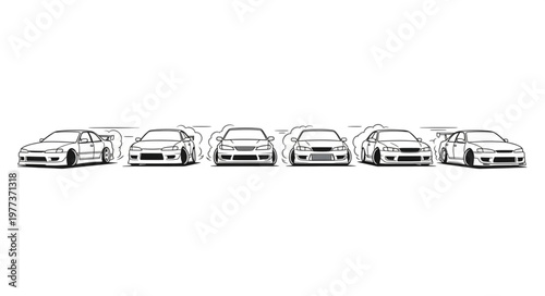 Multiple Sports Cars Lined Up Together Illustration.