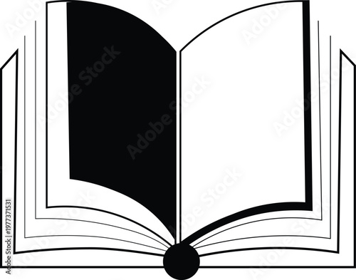 Open Book Icon, Black and White Illustration, Educational Symbol, Vector Graphic