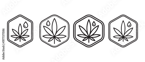 Set of hexagonal icons. with cannabis leaf and water droplet for medical or recreational use.