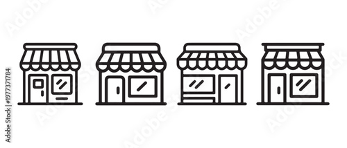 Minimalist Outline Shop Icons. on Clean White Background Representing Retail and Marketplace Concepts.