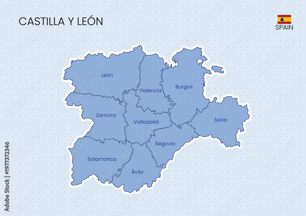 Fototapeta premium Castilla y León Map Spain Vector – Administrative Map, Provinces, Editable SVG