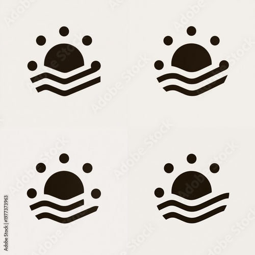 Sunrise and waves logo design in monoline style