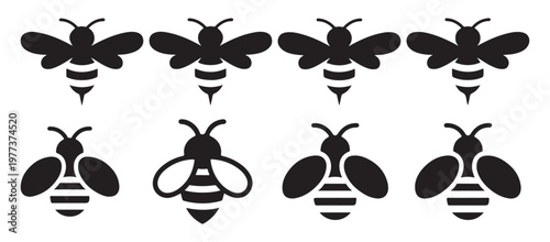  Stylized bee silhouette icons pack of four design.  vector  illustration eps 10.