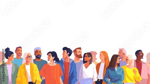 Diverse group of people in colorful attire engaging in lively conversation