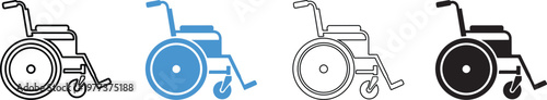 A set of wheelchair icons in different colors and styles on a white background