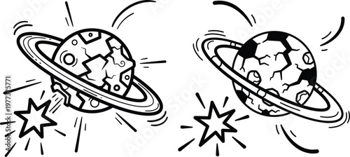 Planet with rings and a star exploding nearby sci fi white background line art exploding astronomy illustration asteroid celestial explosion universe