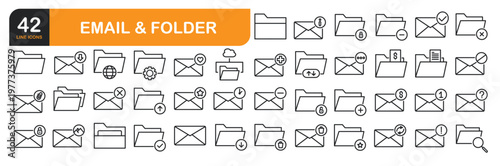 Set of line icons related to Email, Folder. Outline icons collection. Editable stroke. Vector illustration