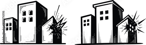 Illustrations of modern buildings and skyscrapers representing cityscape and urban environment real estate city life buildings architecture skyscrapers