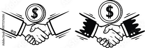 Business handshake with dollar coin illustration handshake business agreement partnership transaction currency investment collaboration contract