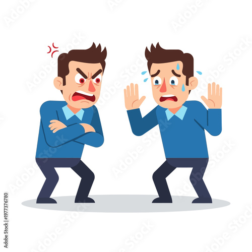 Angry Man Confronts Scared Man, Conflict and Disagreement Concept