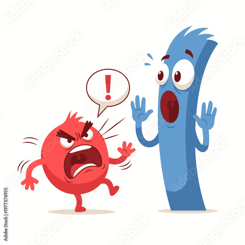 Angry red monster yelling at surprised blue character, conflict, communication
