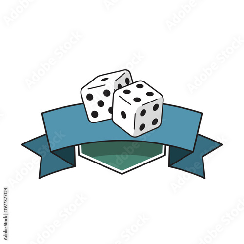 Dice with Ribbon Banner Emblem - Gambling, Luck, Chance, Game Elements