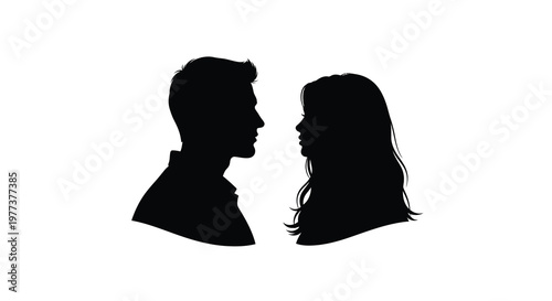 Couple facing each other in a striking black profile silhouette