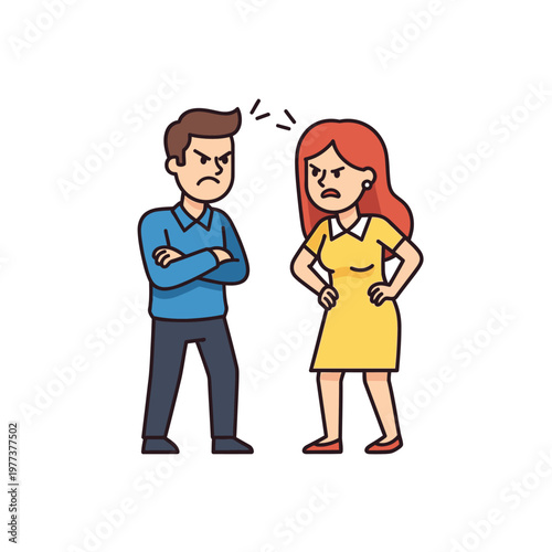 Couple arguing, disagreement, relationship conflict, cartoon illustration