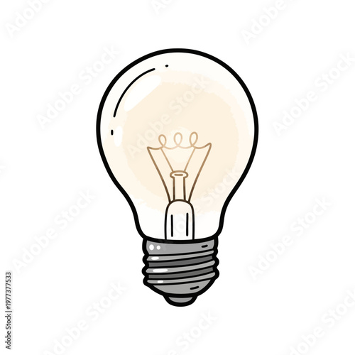 Glowing Incandescent Light Bulb Illustration, Symbol of Idea and Innovation