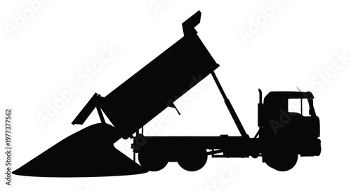 Slika na platnu Dump truck unloading material a striking black silhouette