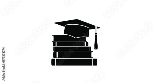 Graduation cap atop stacked books a symbolic educational silhouette