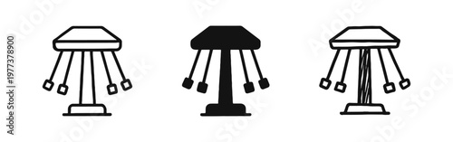 Carousel swing ride icons for amusement park and outdoor recreation