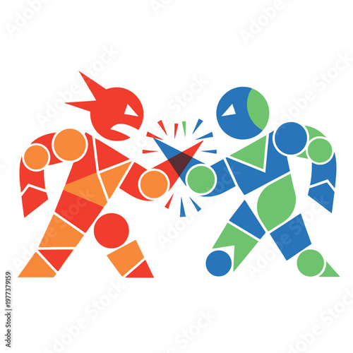 Abstract geometric figures fighting, conflict, opposition, rivalry, challenge, clash