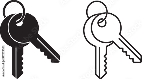 key icon set house keys silhouette and outline security symbol vector illustration
