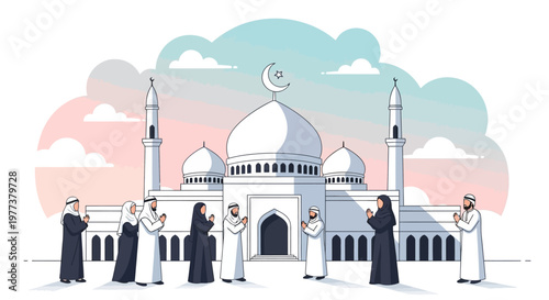 Celebrating Eid al-Adha A joyous Muslim gathering at a beautiful mosque