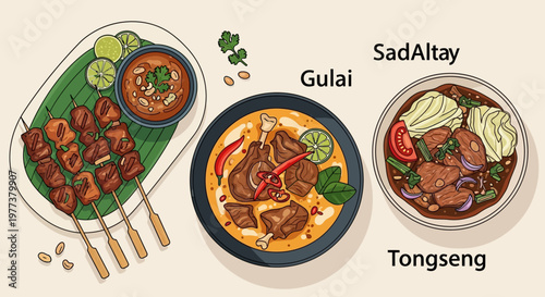 Delicious Eid al-Adha Food Spread Gulai, Satay, and Tong Seng