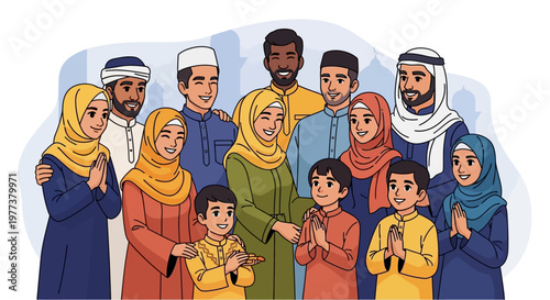 Happy Eid al-Adha greeting from a diverse Muslim family