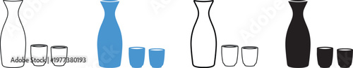 A set of colorful bottles and glasses on a plain white background