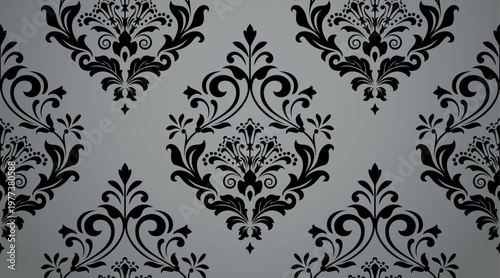 Floral pattern. Seamless vector background. Vintage wallpaper in the Baroque style. Gray and black ornament for fabric, wallpaper, packaging. Ornate Damask flower illustration