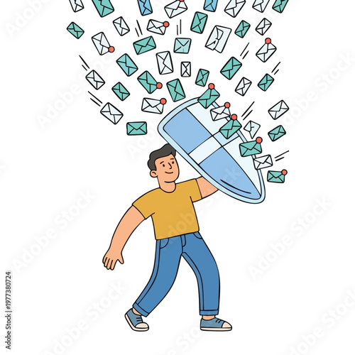 Man Shielding Himself From Incoming Emails.