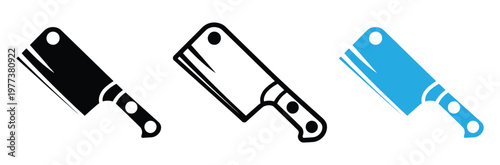 Three colorful cutting tool icons for kitchen or cooking designs