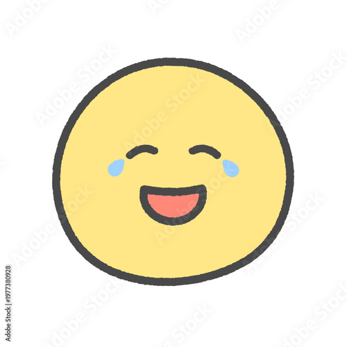涙を流して笑っている黄色い顔の感情絵文字アイコン｜笑い泣きや爆笑の表情のかわいい手描きのイラスト素材