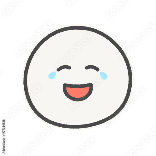 涙を流して笑う白い顔の感情絵文字アイコン - 笑い泣きや爆笑のかわいい手描きイラスト - 白フチ付き