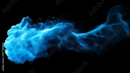 Brilliant blue gaseous emission streaming across dark background