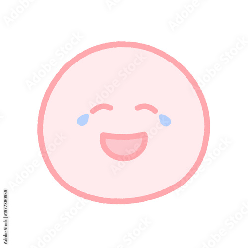 涙を流して笑うピンクの顔の感情絵文字アイコン｜笑い泣きや爆笑の表情のかわいい手描きのイラスト素材