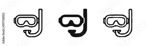 Scuba Diving Mask and Snorkel Icon Set in Outline Solid and Sketch Styles