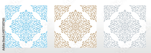 Wallpapers in the style of Baroque.. Set of colored floral ornaments. Seamless vector backgrounds Graphic patterns for fabric, wallpaper, packaging. Ornate Damask flower illustration