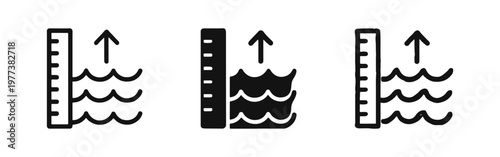 Bild auf Leinwand Rising Water Level Icon Set Showing Tide Increase or Flood Warning Measurement