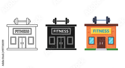 Fitness, gym, workout, storefront icons, vector graphics, colorful, business, exercise